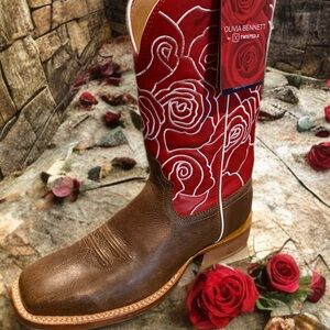 Twisted Red and Brown Floral Cowboy Boots